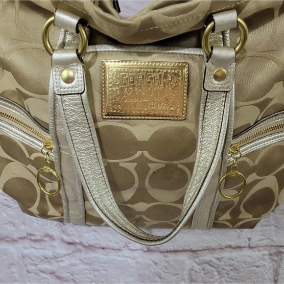 Coach Poppy Gold & Metallic Silver Shoulder Hand Bag - Picture 7 of 12
